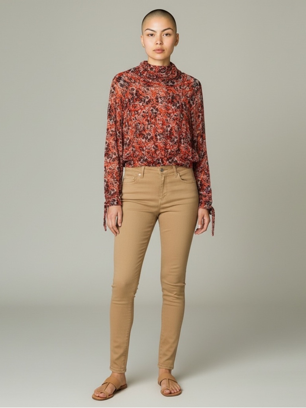 Free People Red Floral Long-Sleeve Blouse size medium